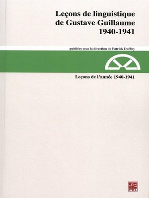 cover image of Leçons de linguistique de Gustave Guillaume, 1940-1941